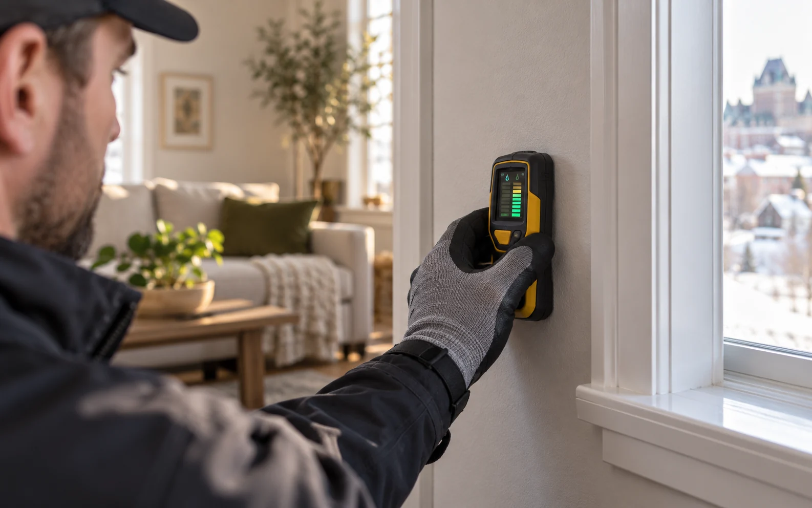Mesure de l’humidité d’un mur avec un appareil professionnel